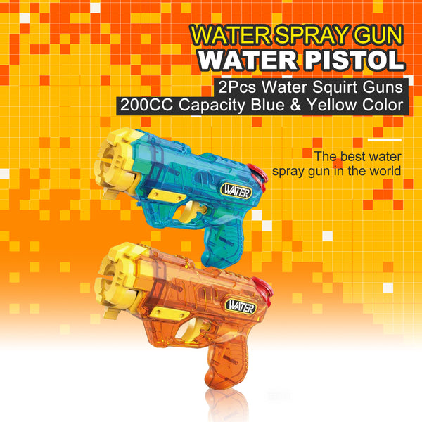 2Pcs Water Squirt Guns 200CC Capacity Blue & Yellow Color