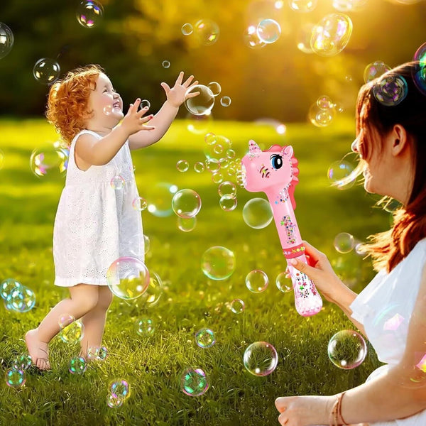 Unicorn Bubble Wand Light Up Bubble Machine Blower Maker with Refill Solution (US Stock)