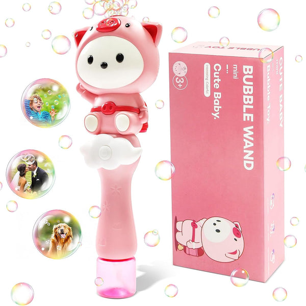 Piggy Kids Bubble Blower Wand Automatic Bubble Makers with Light & Music (US Stock)-Biu Blaster-Pink-Uenel