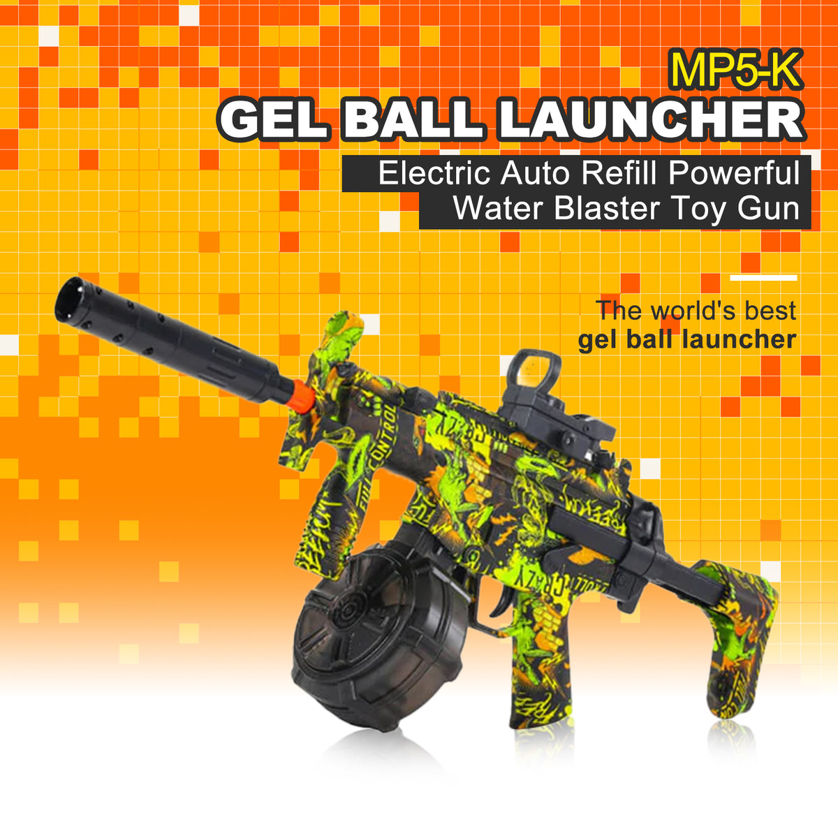 Electric Gel Ball Blaster MP5-K Drum Fed Graffiti Kids Toy(US