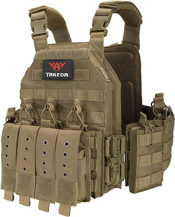 YAKEDA 1000D Tactical Quick Release Outdoor Adjustable Military Vest-Biu Blaster-tan-Uenel