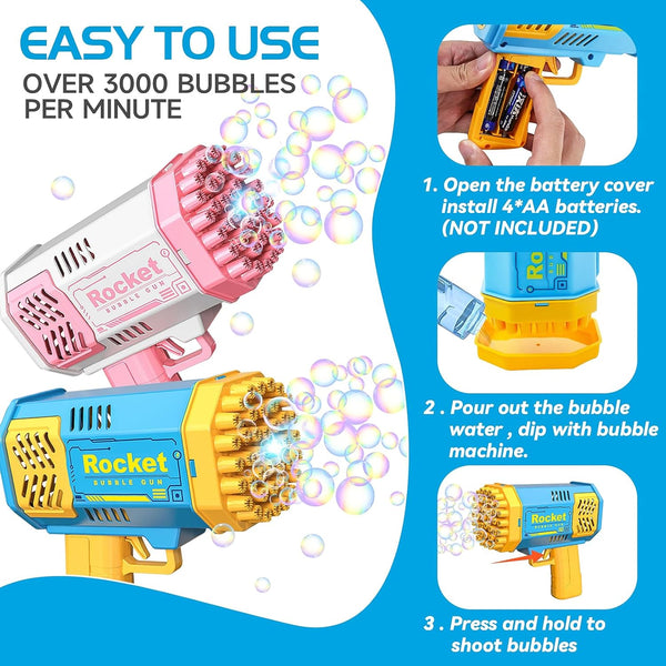 2-Pack 40-Hole Bubble Gun with Flashlight, Rocket Launcher Bubble Machine Bubble Blower Bubble Maker Bazooka Bubble Gun Kids Toy Gifts for Outdoor Indoor Birthday Wedding Party (US Stock)-Biu Blaster-Uenel