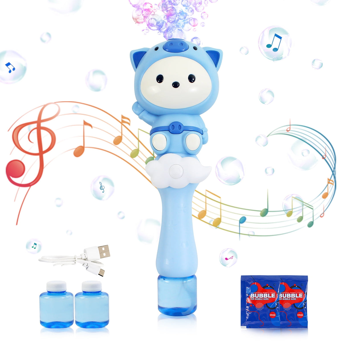 Automatic Bubble Wand for Kids Flashing Light and Music Bubble Machin Biu Blaster