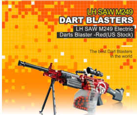 Unleash Full-Auto Power with the LH SAW M249 Electric Dart Blaster – Red Edition!