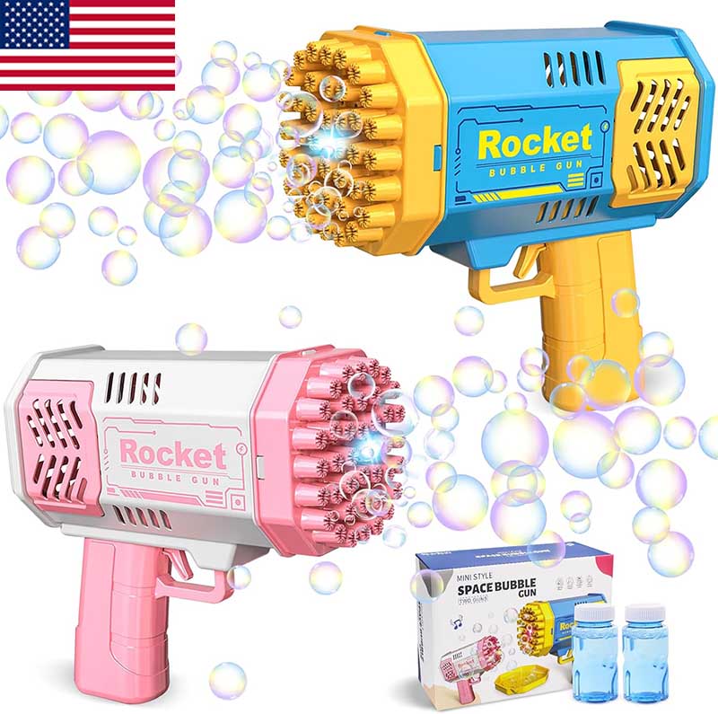 Bubble Machine 2 Pack Mini Bubble Gun for Toddlers,40 Holes Bubble Maker  Blower Toys with Lights,3000+ Bubbles Per Minute Bubble Toys for Boys Girls