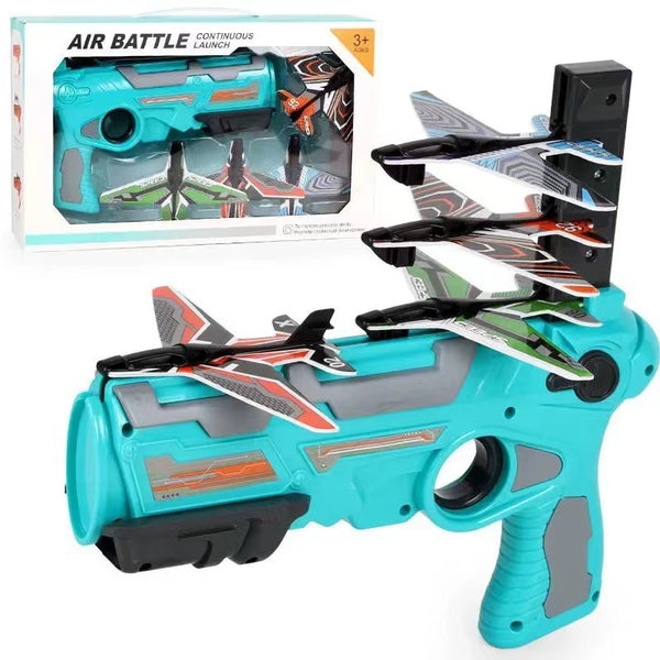 Foam Airplane Hand Throwing Ejection Aircraft Gun Launcher Bursting Small Glider Ejection Pistol Toy (Aircraft Gun + Foam Airplane*4)