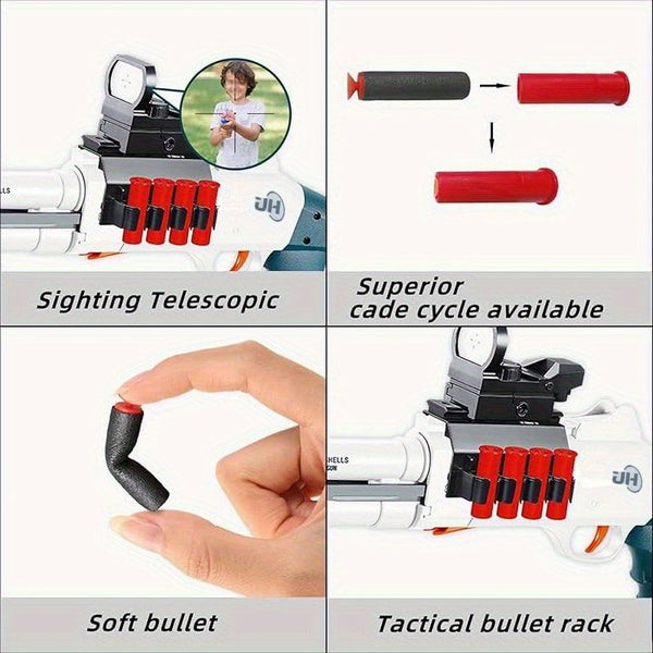 Shotgun Model Toy Manual Loading Foam Toy Gun Shell Projectile Soft Bullet Design, Suitable for Outdoor Toys, Birthday Gifts, Soft Bullet Gun