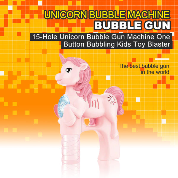 15-Hole Unicorn Bubble Gun Machine One Button Bubbling Kids Toy Blaster