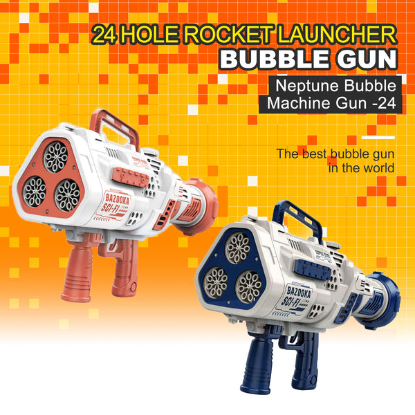 Neptune Bubble Machine Gun - 24 Holes Bazooka Automatic Bubble Blaster with Light for Parties, Wedding, Birthday