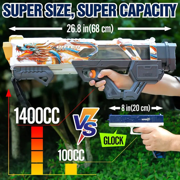 Dragon scale electric water gun 1350ml，Super Big Electric Water Gun Toy with Manual Lunch and Electric Auto Lunch, Huge Capacity and Shoot Long Range,  Powerful Electric Water Blaster for Adults Outdoor Toys