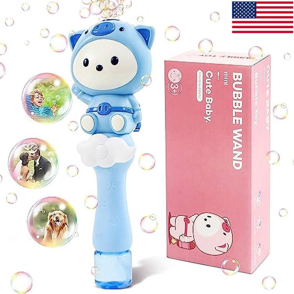 Piggy Kids Bubble Blower Wand Automatic Bubble Makers with Light & Music (US Stock)-Biu Blaster-Blue-Uenel