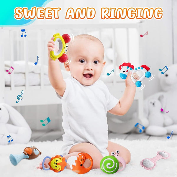 8 Pcs of Baby Rattles Teething Toys Newborn Crib Toys Car Seat Stroller Toys