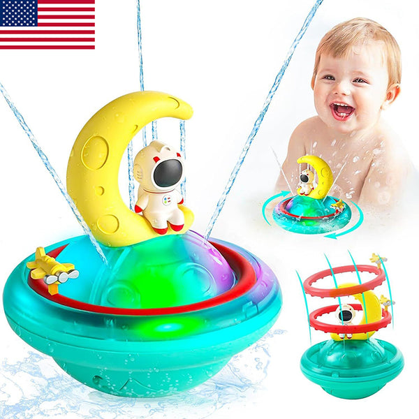 Rocket Cartoon Space Automatic Spray Water Toddler Bath Toys with Flashing Light (US Stock)