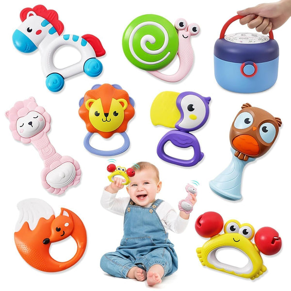 8 Pcs of Baby Rattles Teething Toys Newborn Crib Toys Car Seat Stroller Toys