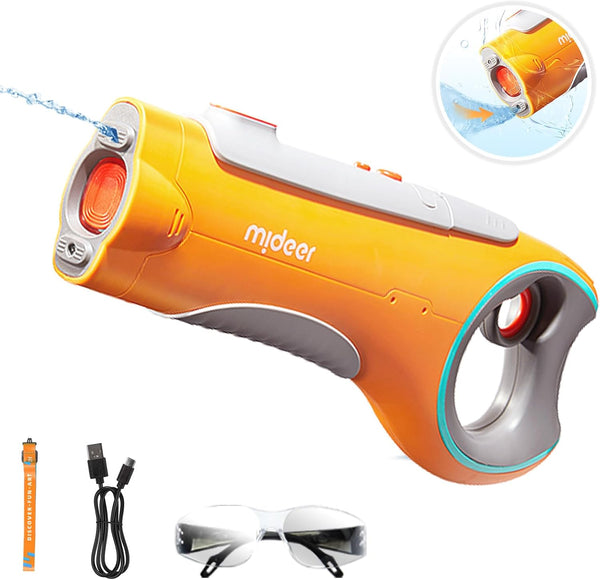 Mideer Electric Water Gun for Kids Adults, 230 Blasts Rechareable Squirt Gun Up to 26Ft, Automatic Water Reload, IPX7 Waterproof Powerful Water Blaster Toys Outdoor Beach Pool for Kids (Orange)