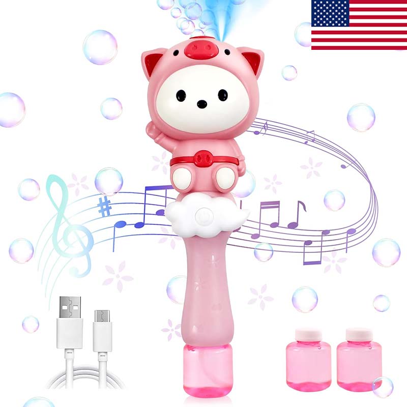 Sound & Light Piglet Bubble Wand with Solution Bubble Machine Blower Maker (US Stock)