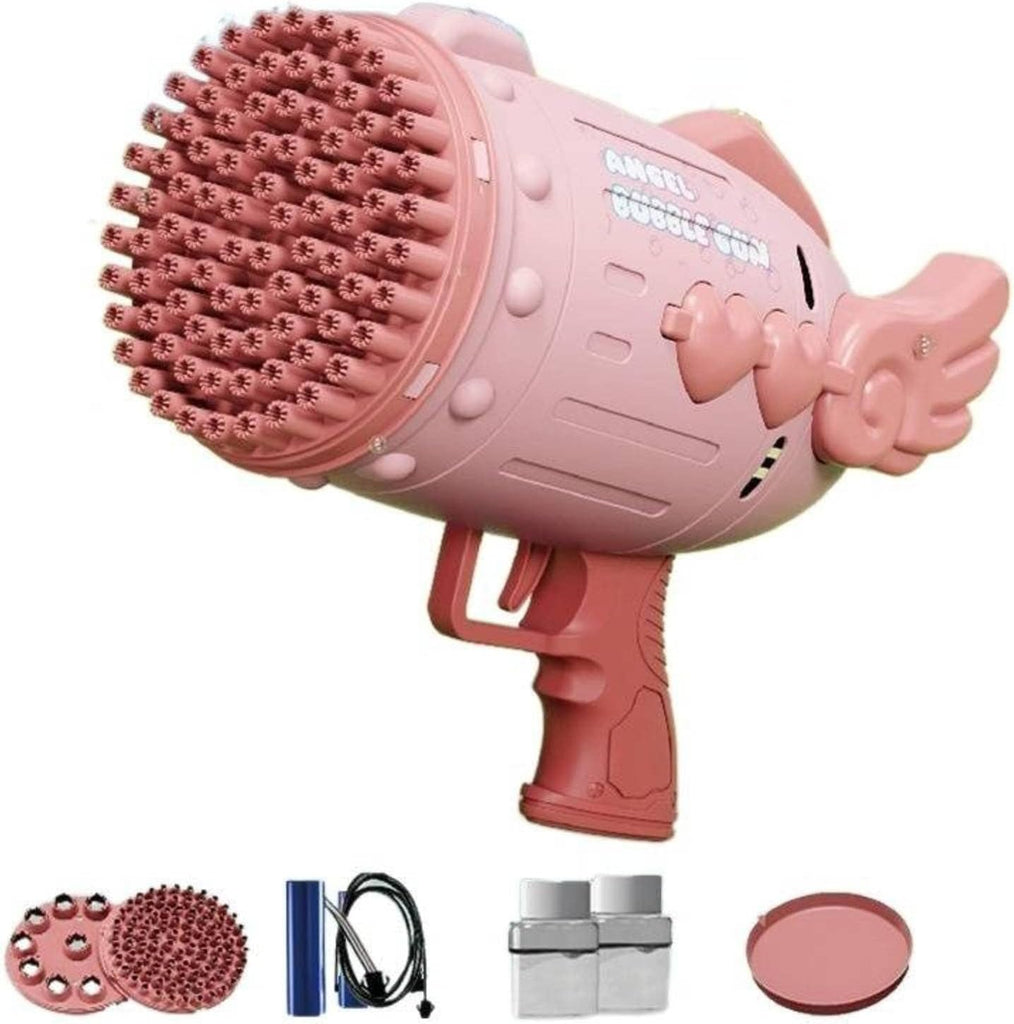Electric Angel Bubble Gun with 11-Hole & 91-Hole Head-Biu Blaster-Pink-Uenel