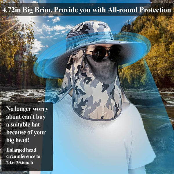 Wide Brim UV Boonie Camouflage Sun Hat with Neck Flap & Face Cover, UPF 50+ Sun Protection-Biu Blaster-Uenel