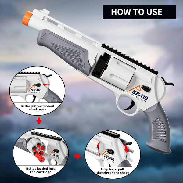 Toy Guns for Boys, Shotgun Foam Blaster, Enhanced Revolver Children Outdoor CS Soft Bullet Toy Rifle, Birthday Xmas Gift for Kids Age 8+(Grizzly)