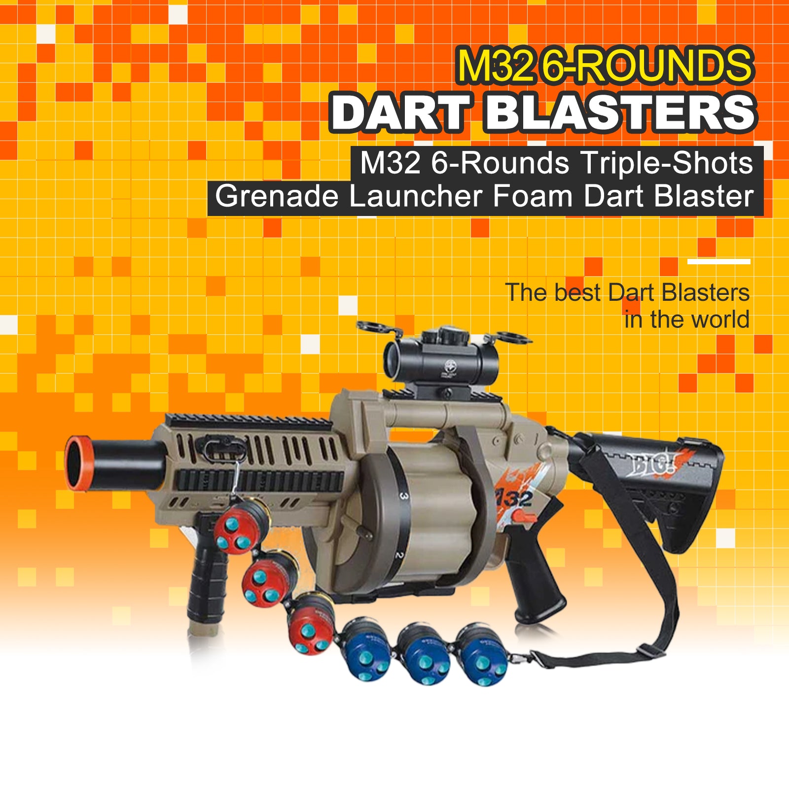 M32 6-Rounds Triple-Shots Grenade Launcher Foam Dart BIaster – Biu