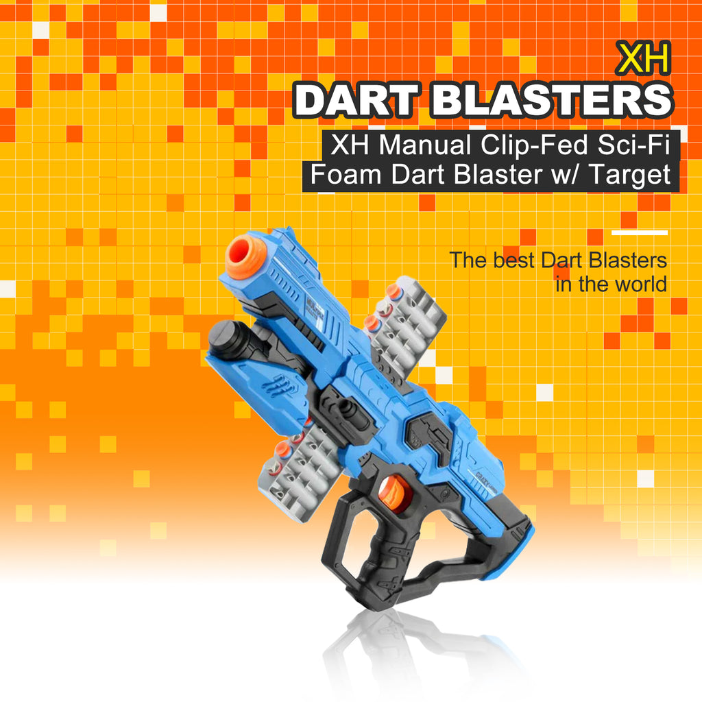 XH Manual Clip-Fed Sci-Fi Foam Dart Blaster w/ Target – Biu Blaster