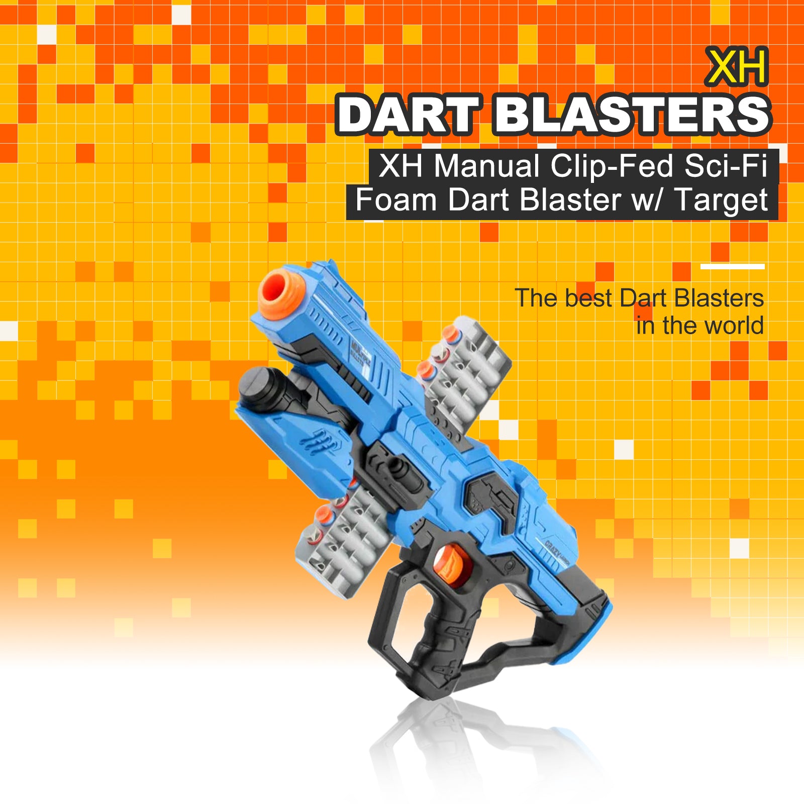 XH Manual Clip-Fed Sci-Fi Foam Dart Blaster w/ Target – Biu Blaster