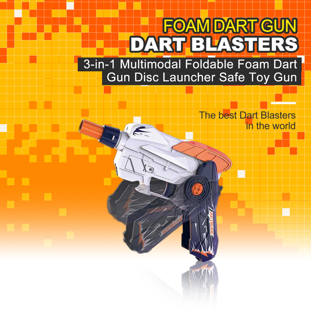 3-in-1 Multimodal Foldable Foam Dart Gun Disc Launcher Safe Toy