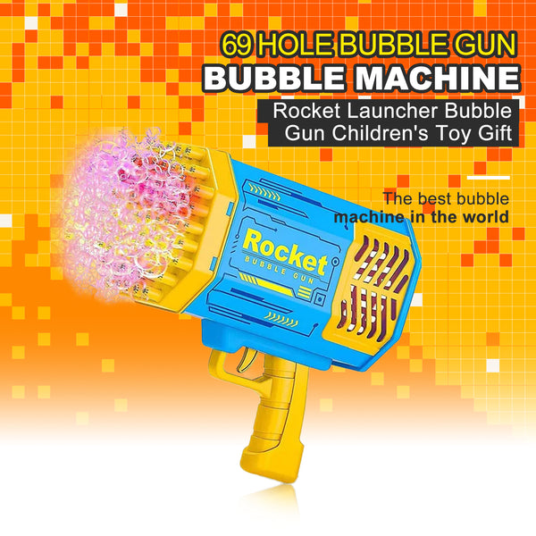 69-Hole Rocket Bubble Gun Blower Machine with Light (US Stock)