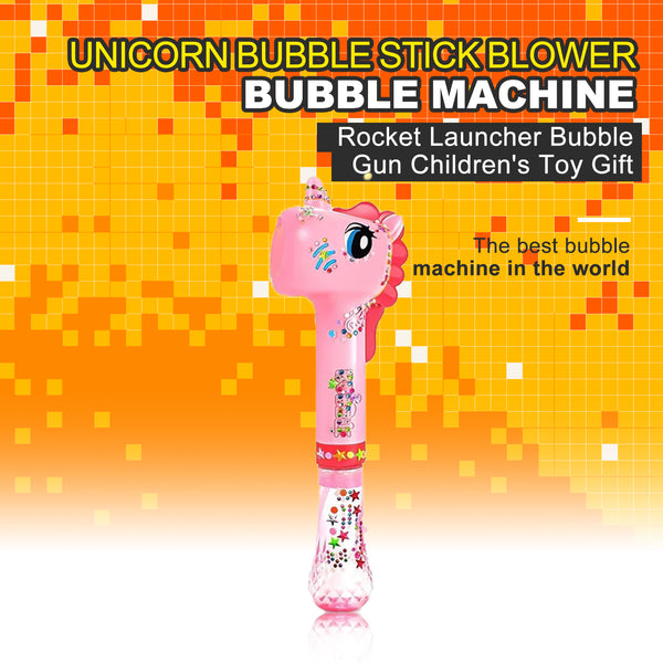 Unicorn Bubble Wand Light Up Bubble Machine Blower Maker with Refill Solution (US Stock)