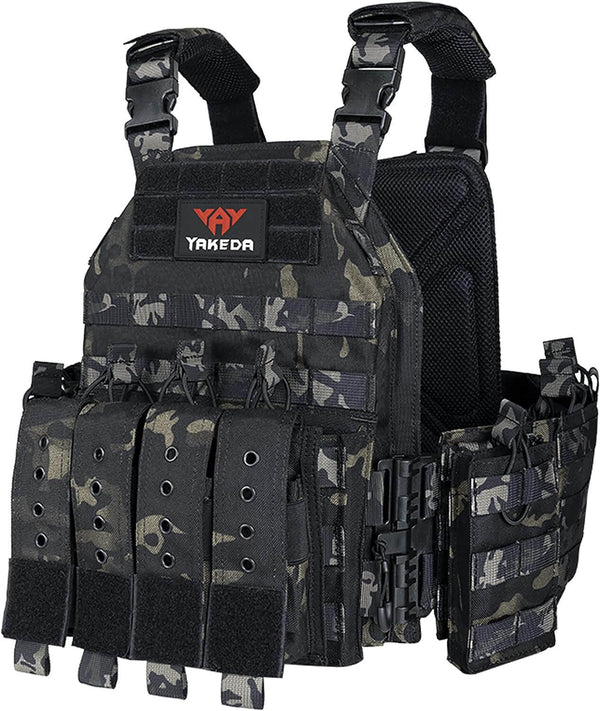 YAKEDA 1000D Tactical Quick Release Outdoor Adjustable Military Vest-Biu Blaster-black camo-Uenel