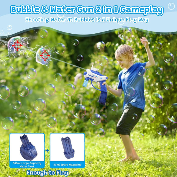 Bubble Gun Machine - Water Gun for Kids, 2 in 1 Electric Bubble Maker & Water Squirt with 4 Refill Solution & 550ml Water Tank for Toddlers 1-3 Gift