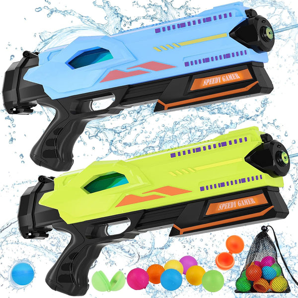 Electric Water Guns for Kids & Adults: 2 Pack Automatic Squirt Guns with 20pcs Reusable Water Balloons, Large Capacity Water Blaster Toys Up to 30 Ft Range for Boys Girls Aged 3+ Summer Outdoor Gift