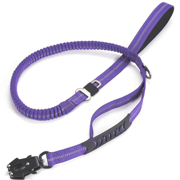 Dog Elastic Leash Shock Absorption Two Handles Heavy Duty With Car Safety Clip