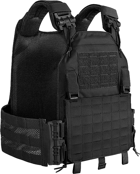 Adjustable Lightweight Laser-Cutting Cummerbund Quick Release Tactical Airsoft Vest-Biu Blaster-black-Uenel