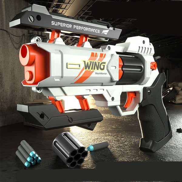 Wing Burst Mech Manual 6-Rounds Revolver Dart Blaster-Biu Blaster-white black-Uenel