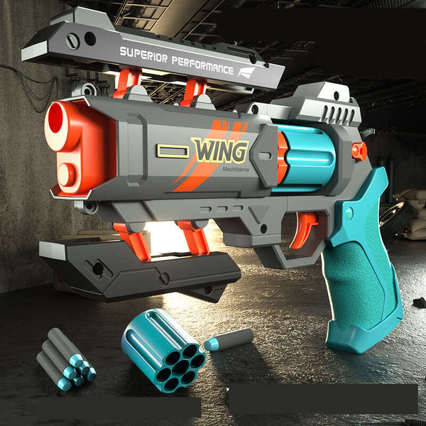 Wing Burst Mech Manual 6-Rounds Revolver Dart Blaster-Biu Blaster-gray green-Uenel