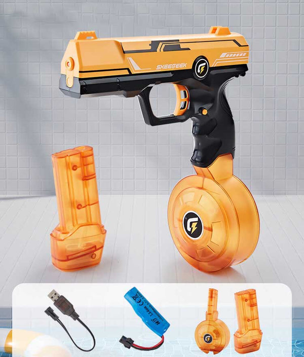 Electric Summer Toy Water Guns Pistol Automatic Squirt Gun with 2 Mags 500cc, 32 FT Powelful Long Distance-Biu Blaster-orange-Uenel