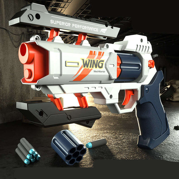 Wing Burst Mech Manual 6-Rounds Revolver Dart Blaster-Biu Blaster-white blue-Uenel