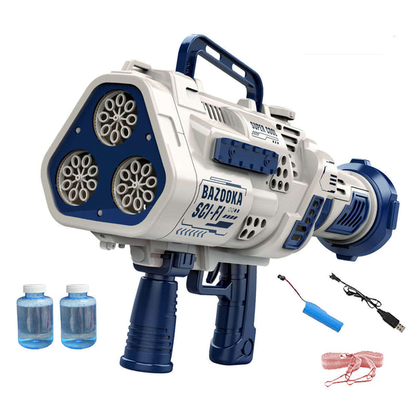 Neptune Bubble Machine Gun - 24 Holes Bazooka Automatic Bubble Blaster with Light for Parties, Wedding, Birthday-Biu Blaster-Blue-Uenel