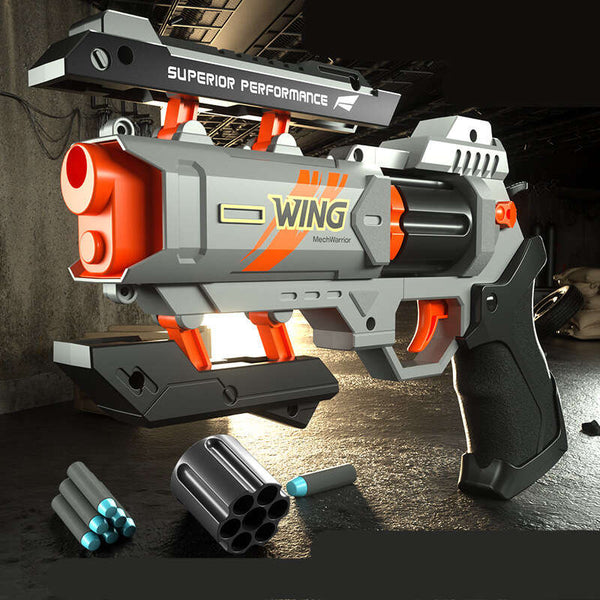 Wing Burst Mech Manual 6-Rounds Revolver Dart Blaster-Biu Blaster-black gray-Uenel