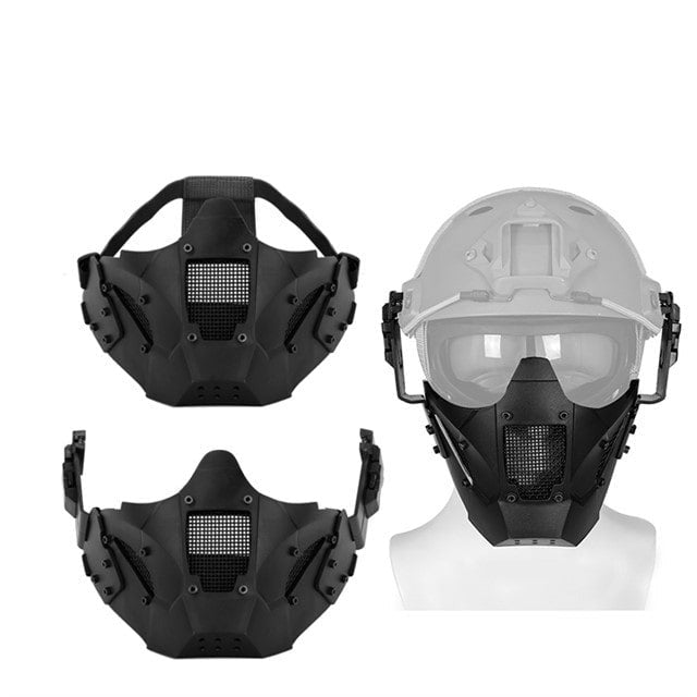 Tactical Wargame Mask Breathable Protective Half Face Mask for FAST Helmet-Biu Blaster-black-Uenel