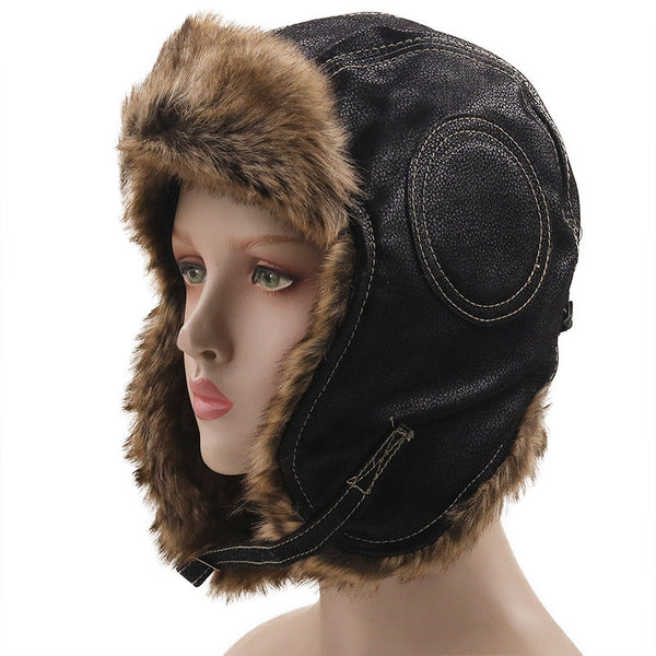 Men Bomber Winter Hats Russian Ushanka Cap with Goggles fleece