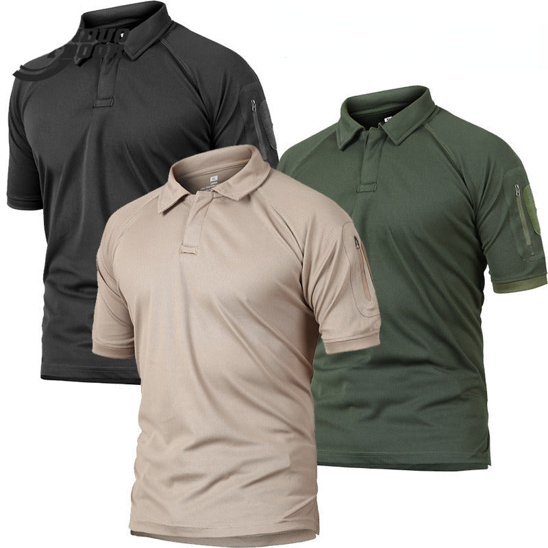 Tactical T-shirt Quick Dry Outdoor Breathable Sports Polo Shirt Lapel Short Sleeve Mountaineering on Foot Combat-Biu Blaster- Biu Blaster